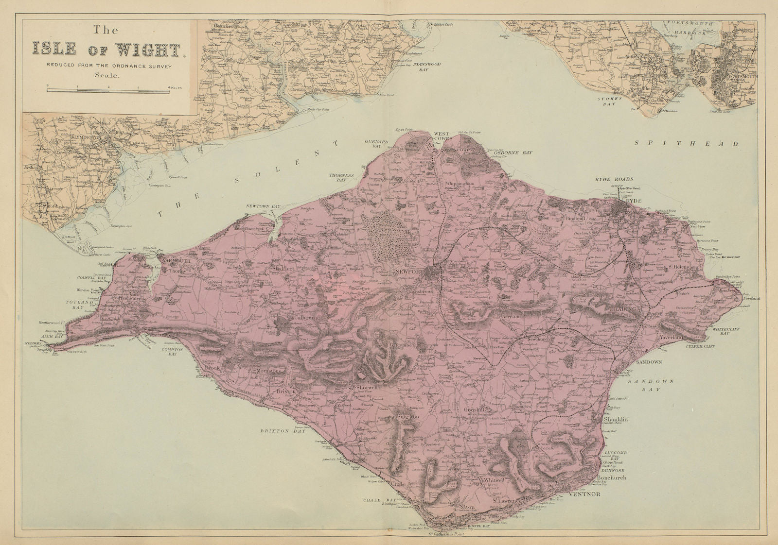ISLE OF WIGHT antique map by GW BACON antique map by GW BACON 1885 old